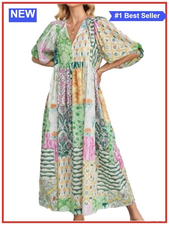 Dresses & Skirts - Boho Floral Printed Long Flowy Swing Chiffon Sundress Polyester